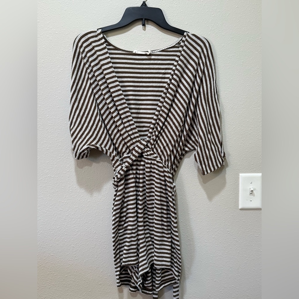 Lush Brown and White Striped Knot-Front Romper